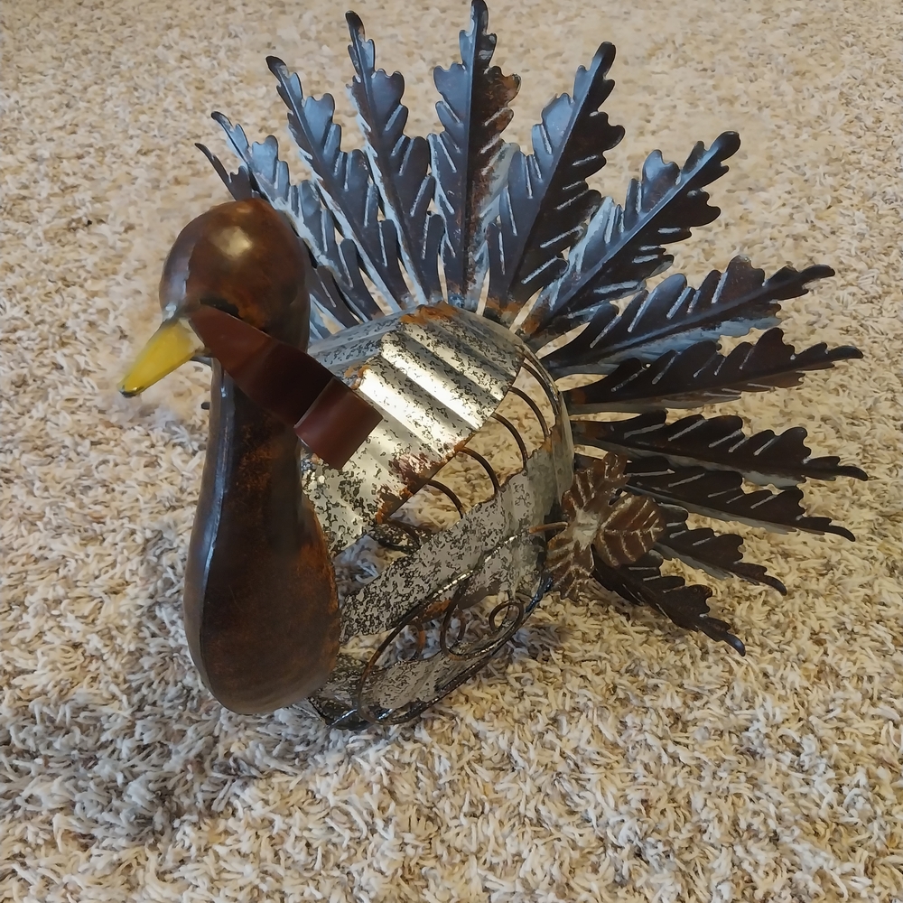 Metallic Turkey Decor with Brown and Silver Accents